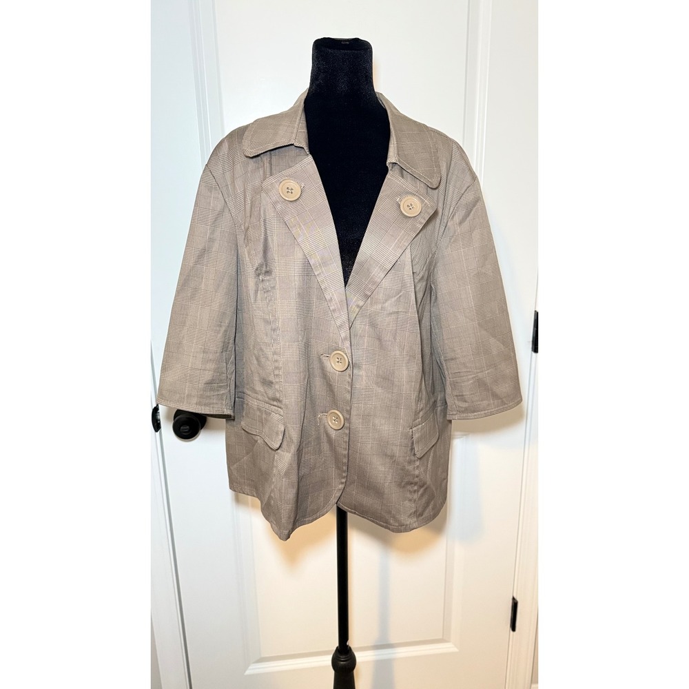 Lane Bryant Plus Size 26/28 Tan Glen Plaid Blazer 3/4 Sleeve Peplum Jacket